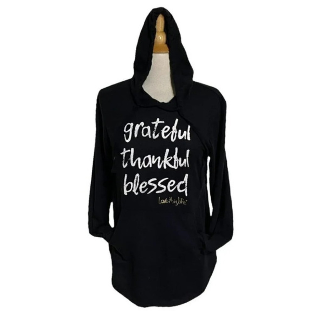 Love This Life Hoodie Small Black Grateful Thankful Blessed Graphic‎ Pullover
